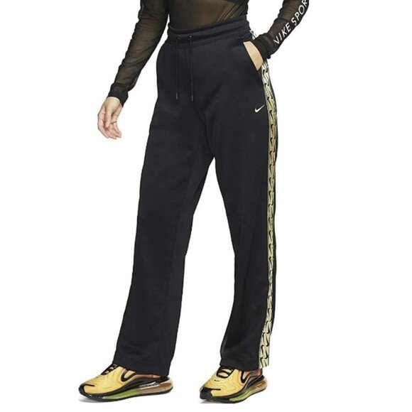 Nike Sportswear Split Hem Straight Leg Black Metallic Track Sweatpants - Picture 1 of 8